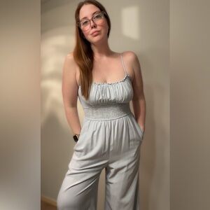 Hollister Light Blue & White Striped Jumpsuit Size L